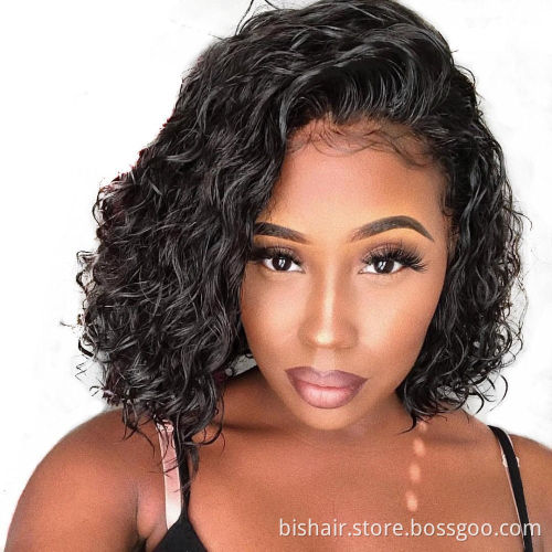 BIS Wholesale The Cheapest Short Curly Bob Wig With Bangs For Black Women Remy Brazilian Human Hair Curl Bob Wigs Machine Made